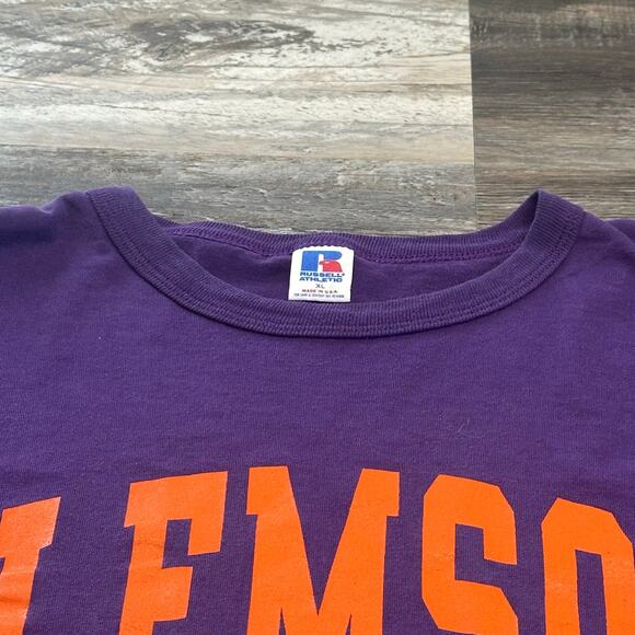 Clemson University T-Shirt Vintage 80s Tigers Russell Athletic Purple Mens XL - Picture 6 of 7